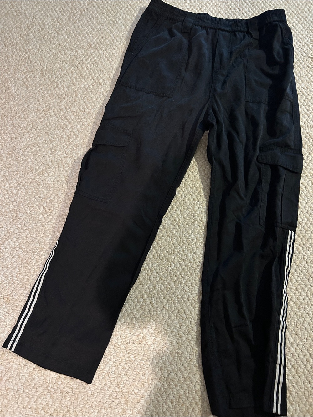 Johnny Was Black Cargo Track Pants with Side Stripes